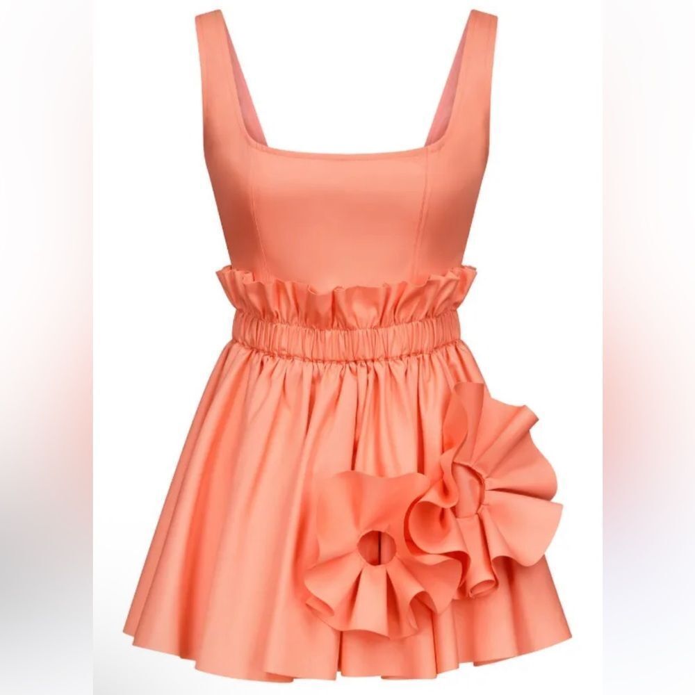 AREA Ruffle Flower Appliqué Mini Dress Sweet Salmon Size 6